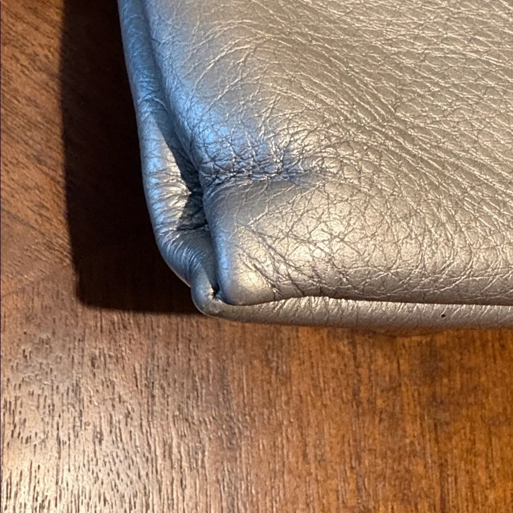 Coach Double zip wristlet pebbled Leather gold metallic long wallet 8”w EUC